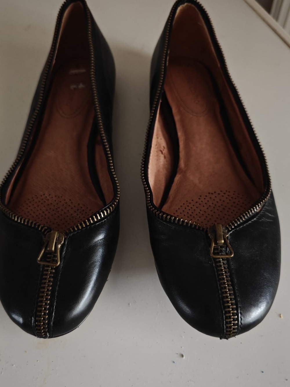 Corso Como Black Leather Zip-Front Ballet Flats